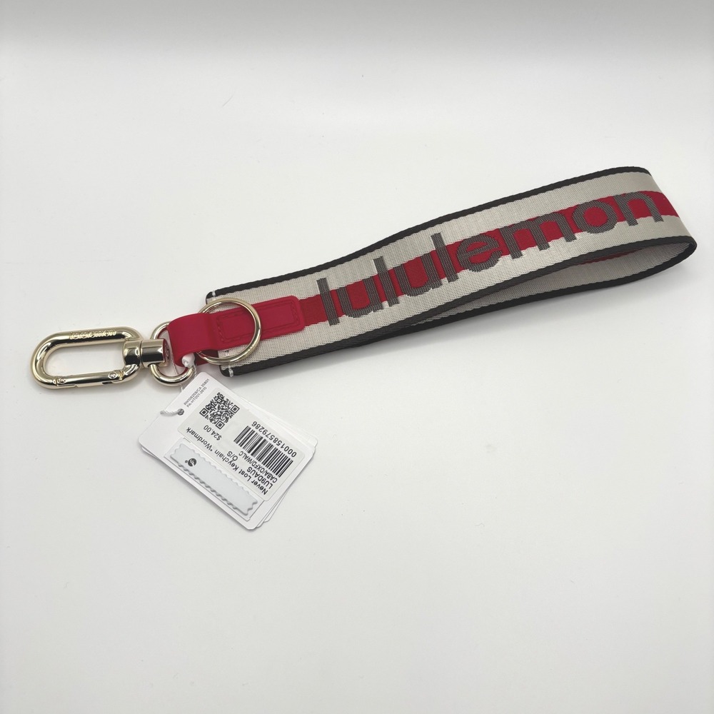 Lululemon Never Lost Keychain Unisex O/S White Red Grey Wordmark LU9DAUS